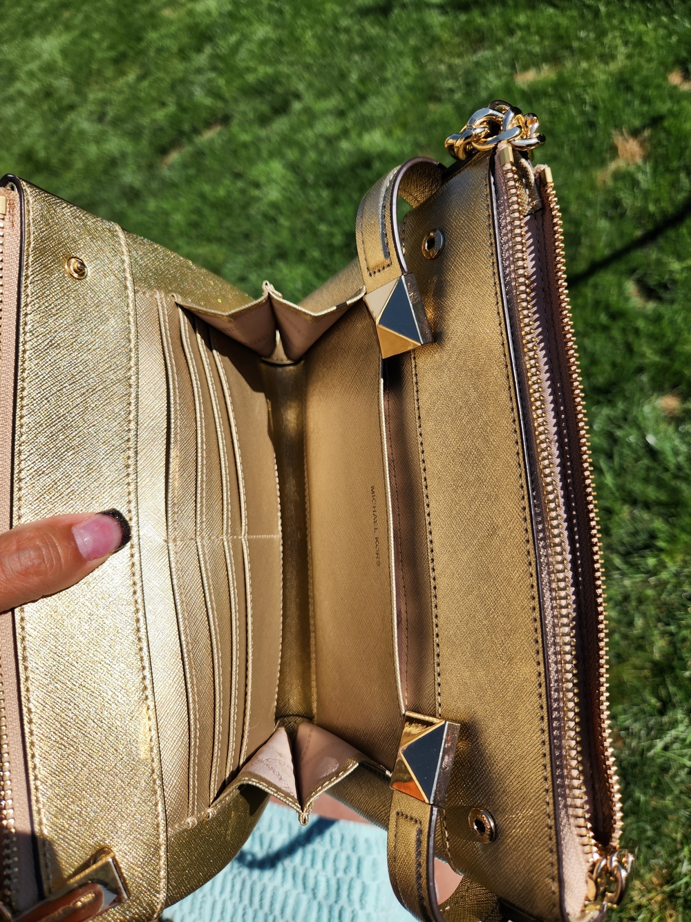 Michael Kors Metallic Gold Crossbody Saddle Bag - Picture 8 of 10